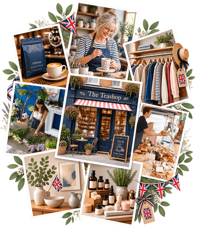 A collage of British businesses and their products