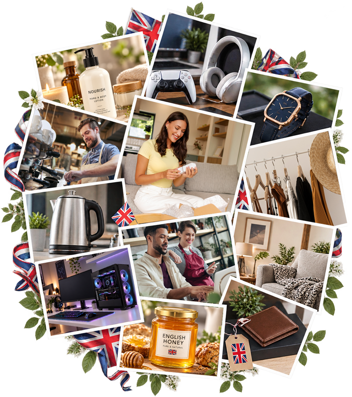 A collage of British businesses and their products